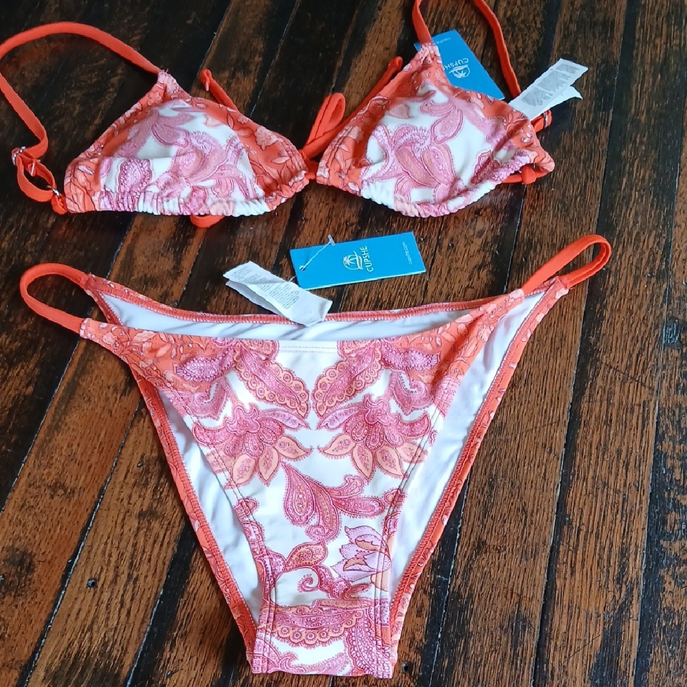 Cupshe Orange and White Bikini Set